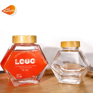 Hoogwaardige Zeshoekige Verdikte Transparante Voedselbewaarpotten Van Verschillende Grootte Glazen Honingpotten Met Verzegelde Bamboom-Deksels