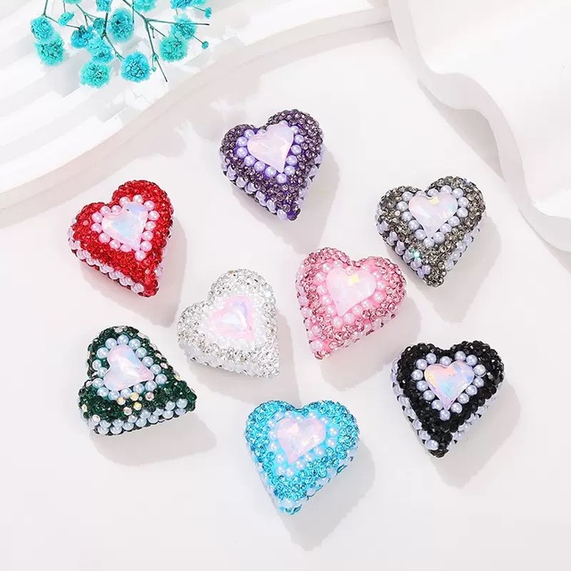 Double Sided Full Crooked Heart With Hole Beads DIY Necklace Junk Phone Case Decoration Charms