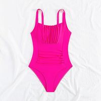 Baju Renang Wanita Seksi Eropa Amerika Warna Solid Satu Potong Spandex/Polyester Cepat Kering Elastisitas Tinggi Bikini