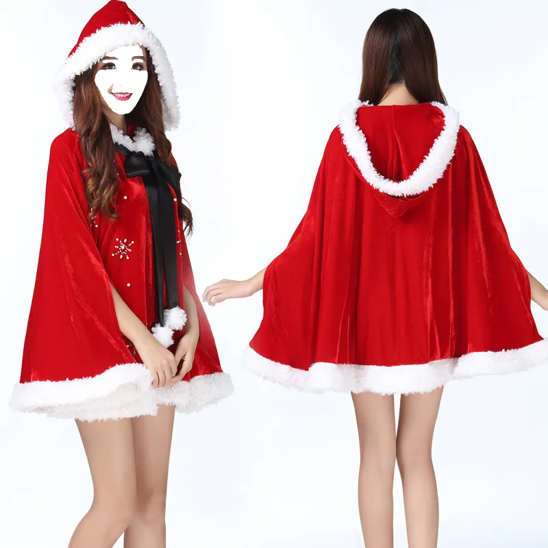 NO 1 manteau d'halloween Costume d'hiver en velours rouge Cosplay cape femmes jeu de rôle décor de noël cape à capuche