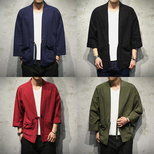 Kimono <span class=keywords><strong>Vintage</strong></span> para hombre, cárdigan de algodón y lino, chaqueta japonesa Jinbei <span class=keywords><strong>Haori</strong></span>, ajuste holgado, Color sólido, cubierta superior Hanfu - Product Image 5