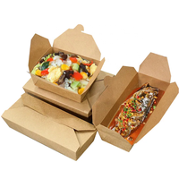 Conteneurs d'emballage de restauration rapide à emporter boîte à salade restaurant boîtes à lunch en papier kraft brun jetables recyclées avec couvercle
