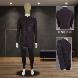Men Sherwani Jodhpuri Suit Purple Glass Bead Embroidery Traditional Formal Wear for Wedding Party - Product Image 1
