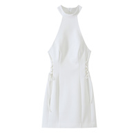 Nouvelle robe mini décontractée et élégante pour femme 2026, avec nœud latéral décoratif, style rétro chic sans manches et coupe ajustée.