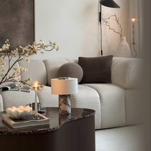 Luxuriöse Marmor-Tischlampe mit Stoffschirm |   Moderne Dekorative Nachttischlampe für Wohnzimmer & Schlafzimmer - Product Image 2