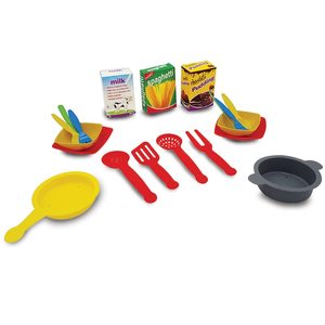 Cuisine jouet pour enfants 41x27x64 cm avec 19 accessoires, assiettes, couverts, casseroles, jeu de petit chef, ensemble de repas pour enfants - Product Image 3