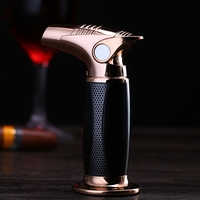 Briquet de luxe en métal à flamme bleue pour cigares, vente en gros, logo personnalisé, rechargeable, torche de table au gaz butane, briquet à cigarettes