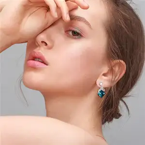 Fashion Jewelry Women Pearl Sterling Silver 925 Big Crystal Pendant Stud Earrings