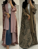 Ensemble Kimono Long Imprimé pour Femme avec Écharpe Assortie, Robe Maxi Florale Ouverte sur le Devant, Modeste, Automne Hiver