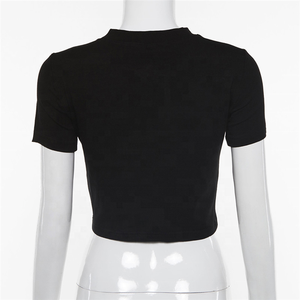 Maßgeschneidertes Damen Slim Fit Crop Top mit Strass-Diamant-Kristall-Logo Umweltfreundlich Bedrucktes 3D-Karomuster Sexy Crop-Shirt für den Sommer - Product Image 3