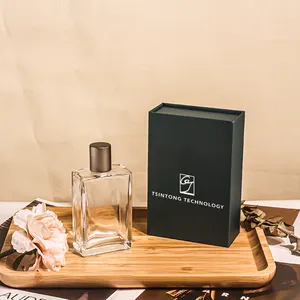 Bottiglia di profumo vuota da 30ml 50ml da 100ml bottiglia di profumo quadrata in vetro nero con scatola e coperchio personalizzato