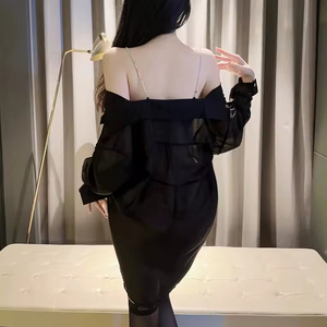 Tentation irrésistible : Lingerie féminine de luxe et séduisante, nuisette transparente en mousseline de soie style chemise à bretelles, taille unique, pyjama uniforme - Product Image 5