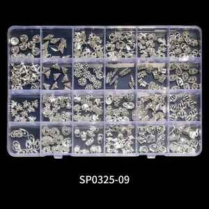 Wholesale 24 <b>Grids</b> Mixed Style 3D <b>Metal</b> Alloy Luxury Designer Brand Logo Rhinestone Antic Cross Nail Charms Set - Product Image 1