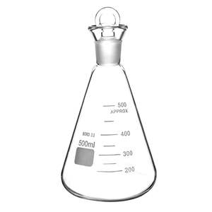 Frasco Erlenmeyer de Vidrio Borosilicato de 500ml, Pared Gruesa, Conexión Cónica Estándar 24/29, Tapón de Yoduro Resistente, Garantía de 2 Años - Product Image 1