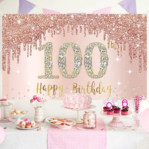 Bannière Joyeux 100e <span class=keywords><strong>Anniversaire</strong></span> Rose Doré en Polyester, Accessoires de Photobooth, Décorations de Fête pour Femmes et Rentrée Scolaire - Product Image 5