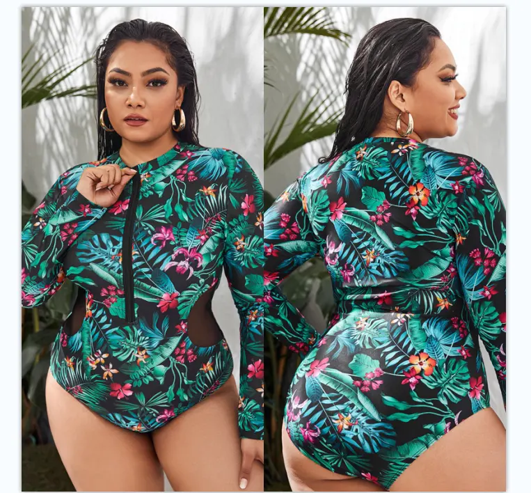 2022 Large Size Swimsuit One Piece Swimwear Women Plus Big Breast Women Swimsuits Beach Monokini Print Fat Swim Suit