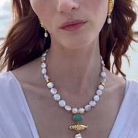 Collar y Pendientes de Acero Inoxidable con Baño de Oro de 18K, Diseño de Pez Pequeño Turquesa, Serie Playa de Verano, Cadena de Eslabones Bohemios de Moda