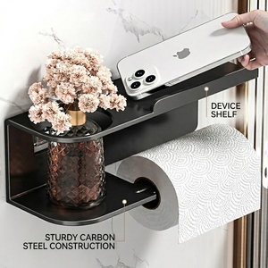 <span class=keywords><strong>Porte</strong></span>-papier toilette <span class=keywords><strong>mural</strong></span> multifonction en acier au carbone avec étagère pour téléphone <span class=keywords><strong>et</strong></span> plateau de rangement pour salle de bain - Product Image 1
