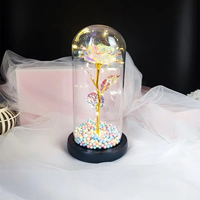 Bunga plastik mempesona Galaxy Rose 24K bunga emas abadi dengan lampu LED di kubah kaca untuk natal hadiah Hari Valentine