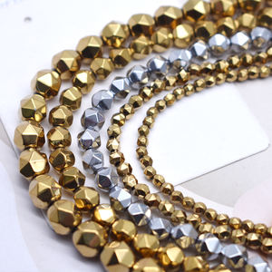 4 6 8mm perline di ematite di pietra naturale in oro perline sfaccettate distanziate sfaccettate rotonde per gioielli che fanno cucito braccialetto fai da te - Product Image 5