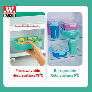 Boîte à <span class=keywords><strong>lunch</strong></span> bento Haixin 1100 ml réutilisable à trois compartiments pour enfants, en plastique, avec couverts, sans bouteille - Product Image 2