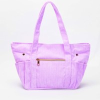 Sac fourre-tout en velours côtelé pour femme, grande capacité, fermeture éclair, rangement multi-poches, bandoulière, texture velours côtelé, pour le travail et le quotidien