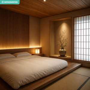 Lit plateforme en bois massif de style japonais, taille king, ensemble de meubles de chambre à coucher modernes pour hôtel, design durable - Product Image 1