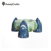 Bol de partage en porcelaine personnalisé sur le thème marin, style américain, avec 3 motifs requins, fait main, pour bar, club, cocktail de fête, bol Tiki