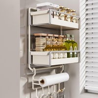Organisateur de réfrigérateur multifonctionnel en métal pour cuisine, support magnétique pour épices, rangement coulissant