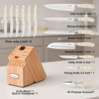 Ensemble de couteaux Kuisine 15 pièces avec bloc de rangement, aiguiseur intégré, manche ergonomique en ABS, ensemble de couteaux de chef en acier inoxydable, couteau de cuisine