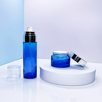 Emballage de luxe personnalisé pour soins de la peau bleu, tubes en plastique 40 ml 100 ml 4 oz, flacon en verre, pompe, lotion, spray, pot de crème pour le visage 50 g