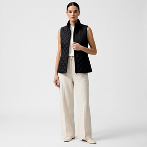 Chaqueta Acolchada de Invierno para Mujer, Negra, Resistente al Viento e Impermeable, con Cierre de Cremallera, Relleno de Algodón, Color Sólido, Corte Regular - Product Image 1