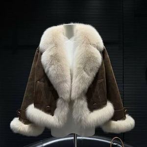 2025 donna di moda autunno soffice volpe giacca da trincea chiusura con bottone in corno motivo stampato traspirante tinta naturale - Product Image 5