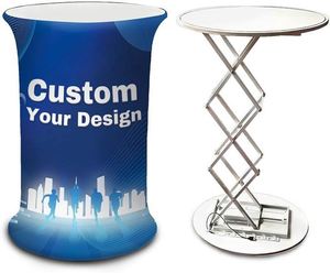 Mostradores y Podios LED Retroiluminados Personalizados, Mesa Redonda Hidráulica Portátil de Aluminio para Ferias Comerciales, Eventos, Bodas y Fiestas - Product Image 1