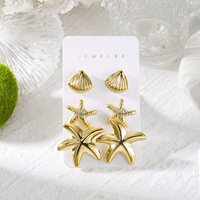 Nouvelles Boucles d'Oreilles Élégantes pour Femme, Style Européen et Américain, Motif Marin Électroplaqué, Étoile de Mer et Coquillage CCB
