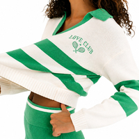 Pull en maille 100 % coton brodé personnalisé Love Club, col en V, manches longues, style preppy décontracté, 7GG, vente en gros