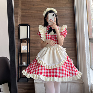 Lolita Maid Outfit Red Checkered Plus Size Cosplay Costume Anime Role Play Dress Summer 2022 - Product Image 1