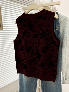 Nuevo Chaleco de Punto sin Mangas para Mujer, Cuello Redondo, Diseño Abstracto con Salpicaduras de Pintura, Estampado Irregular, Holgado, Venta al Por Mayor - Product Image 4