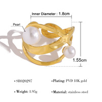Bague Gaovo en acier inoxydable plaqué or 18 carats avec perle et motif feuille double couche pour femme