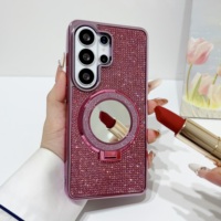 Coque de téléphone de luxe antichoc avec strass brillants, support anneau miroir et béquille magnétique pour Samsung Galaxy S25/S26 Ultra