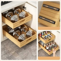 Organisateur d'épices multifonction coulissant et pliable, distributeur de sel et poivre en bambou, support de rangement pour cuisine