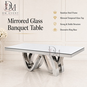 Mesa de Banquete Rectangular Moderna de Acero Inoxidable con Tapa de Espejo y Base Curva para Proyectos de Eventos, Venta al Por Mayor - Product Image 1