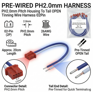 맞춤형 JST PH 2.0 2P 와이어 하네스 케이블 (주석 도금된 끝단 포함) RC 장난감, 아두이노, 3D 프린터용 맞춤 케이블 어셈블리에 적합 - Product Image 2