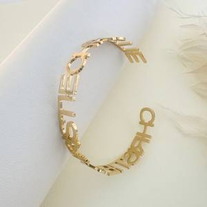 Stainless Steel Electroplated Bracelet <strong>Custom</strong> Name Letter <strong>Bangle</strong> Exaggerated Open Personalized <strong>Women</strong> Gift - Product Image 3