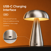 Lampe de table sans fil Hotsale en métal doré nordique, forme champignon, avec contrôle tactile et 3 couleurs de lumière, pour décoration moderne de la maison