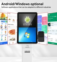Kiosque de caisse tout-en-un à écran tactile incurvé 23,6 pouces, système Android/Windows, paiement sans espèces, lecteur de code QR, carte de crédit, alimentation