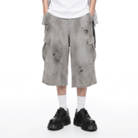 Shorts cargo vintage délavés et usés pour hommes, coupe large, streetwear, personnalisables OEM 2026