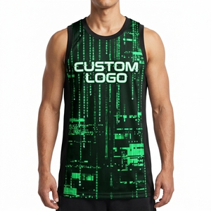 เสื้อบาสเก็ตบอลพรีเมียม 140 GSM ผ้าโพลีเอสเตอร์อินเตอร์ล็อค แบบยูนิเซ็กซ์ พิมพ์ลายเรืองแสง แขนกุด ไซส์พลัส ปักลายแบบ Tackle Twill ตามสั่ง - Product Image 1