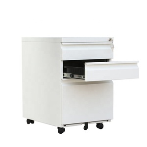Fully Assembled 3 Drawer Mobile Commercial <b>File</b> Cabinet Modern Metal <b>A4</b> Key Lock Wheels Home Office Living Room Pedestal Cabinet - Product Image 3