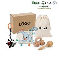 4 jouets sensoriels Montessori pour bébés, hochet en bois naturel, jouets noirs et blancs, cadeau de naissance pour bébés